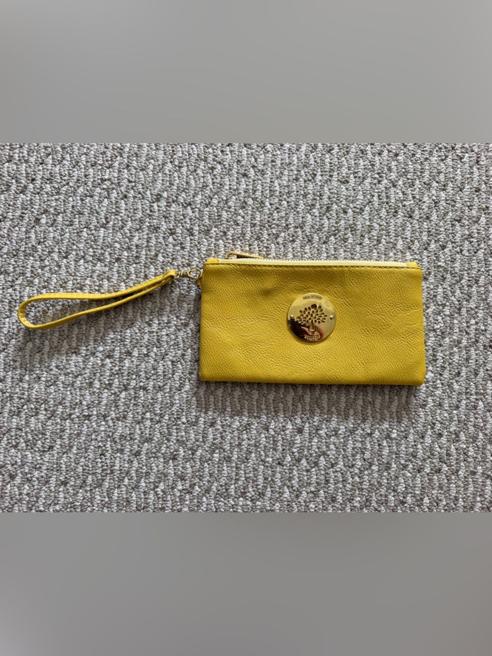 Mulberry Yellow Leather Wristlet with Gold Emblem